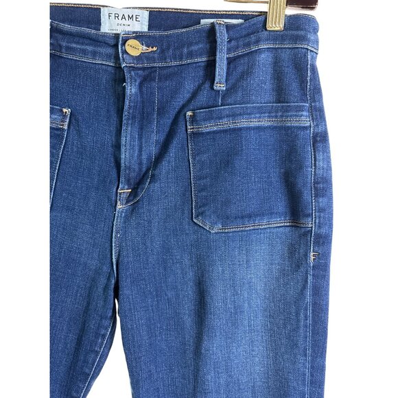 Frame Denim Le Bardot Crop Flare Size 29‎ Jeans Patch Pocket Raw Hem $240 Menara - Picture 3 of 11
